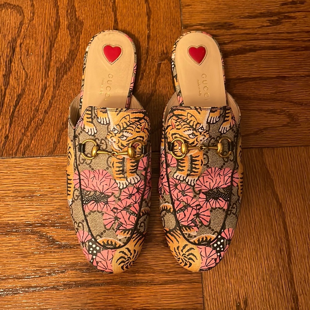 Gucci Tiger Print Mules - Size 37.5/US 7.5
